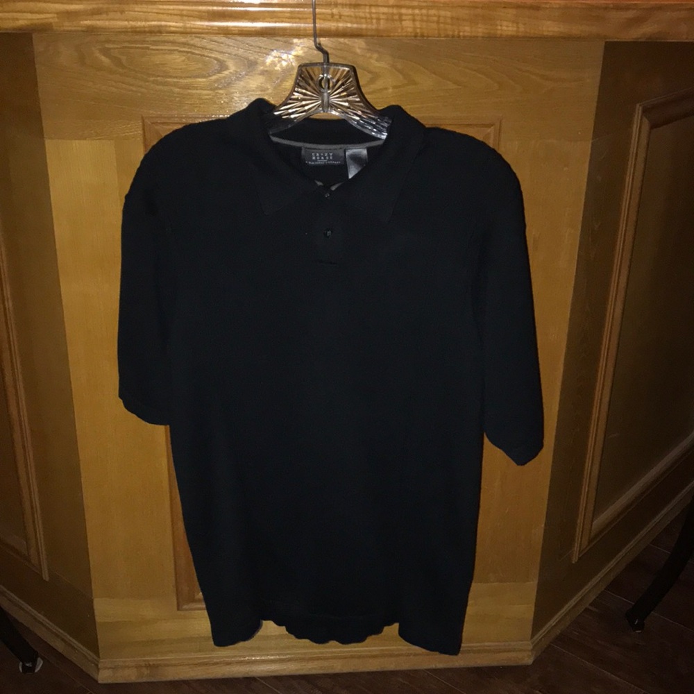 Crazy Horse A Claiborne Company Mens Black Knit 2 Button Short Sleeve Polo Shirt